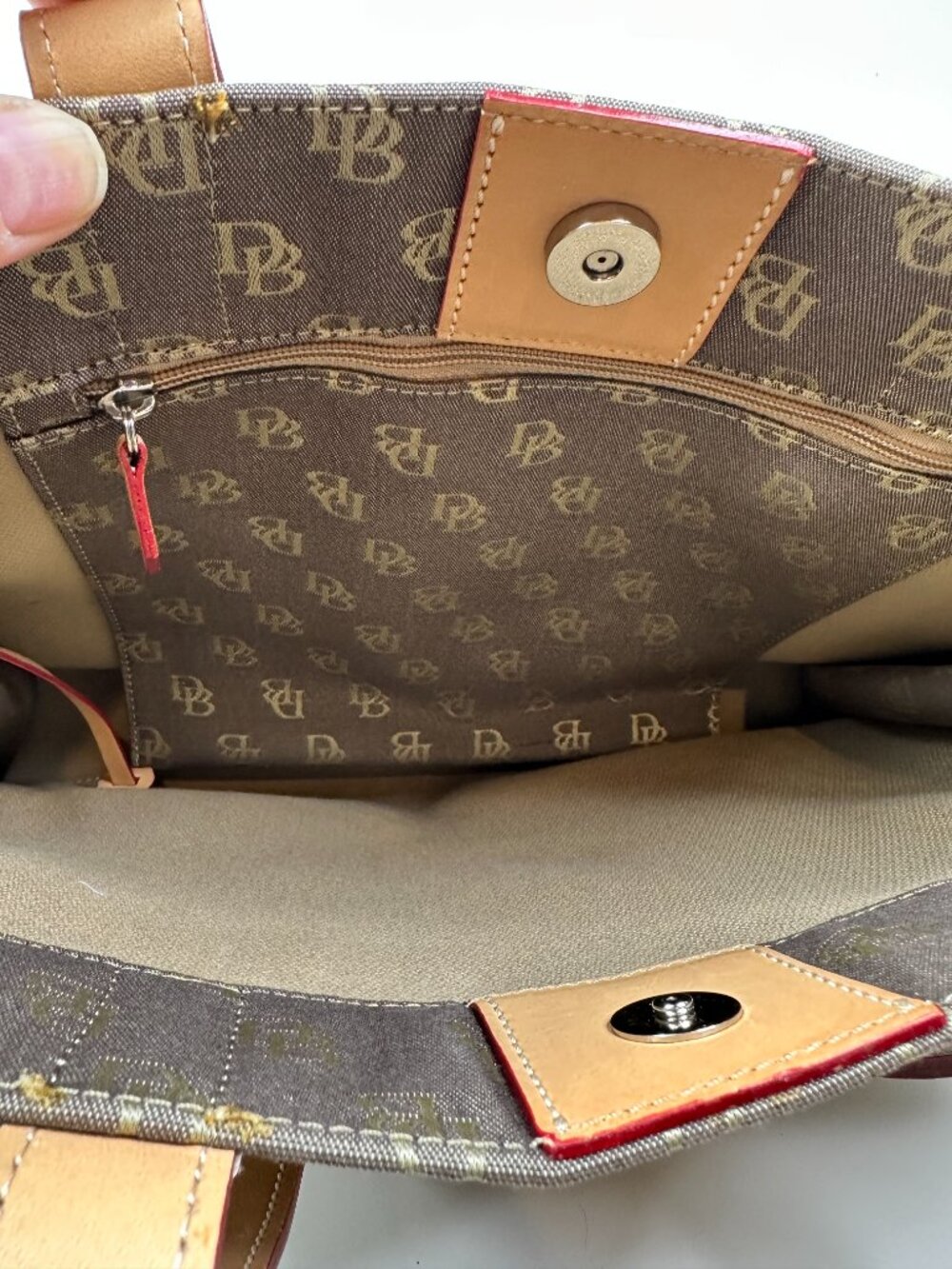 New Dooney & Bourke Vintage Tote Bag Monogram Canvas Leather Double Handle Purse - Picture 9 of 16
